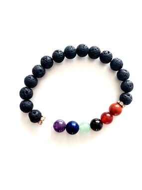 Beaded Lava Stone Bracelet with Multicolor Accent Beads
